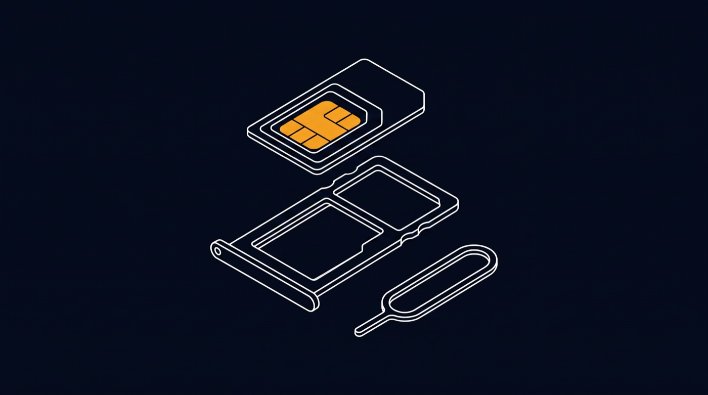 Illustration: SIM card, tray and ejector tool